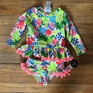 Nicole Miller infant size 12 months girls 2-piece bathing suit rash guard new